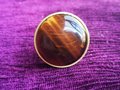 Round polished tiger eye stone and brass drawer pull/Golden brown semi precious stone cabinet handle/Gold gemstone door knob/Stone hardware
