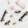 Hexagonal dark coffee quartz cabinet bar handle/gold brass and dark quartz drawer pull/Semi precious stone hardware/crystal door handle