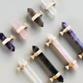 Hexagonal dark coffee quartz cabinet bar handle/gold brass and dark quartz drawer pull/Semi precious stone hardware/crystal door handle