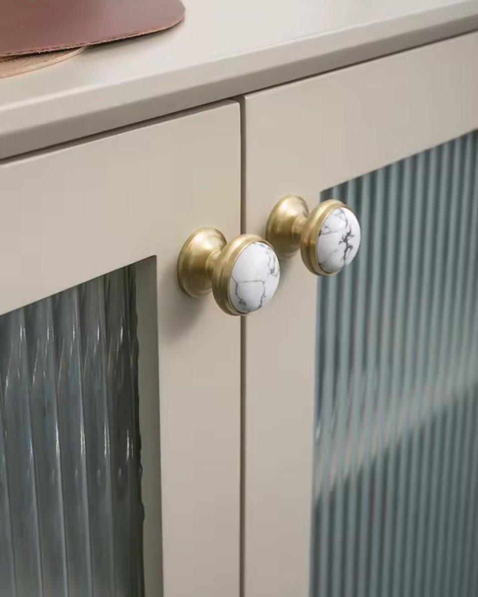 Tiger eye stone or white turquoise and brass drawer pull/Golden semi precious stone cabinet handle/Gold gemstone door knob/Luxury hardware