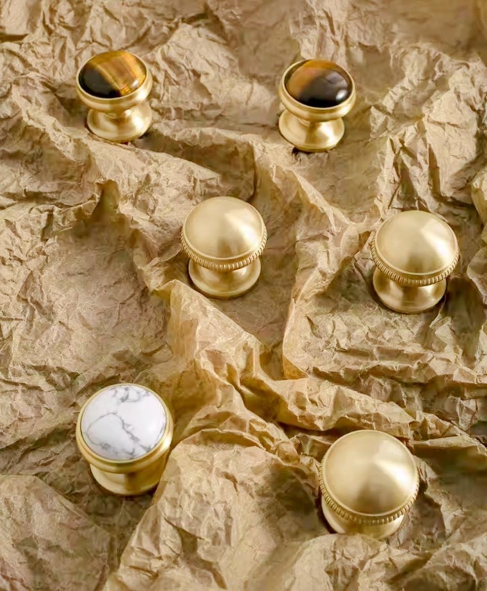 Tiger eye stone or white turquoise and brass drawer pull/Golden semi precious stone cabinet handle/Gold gemstone door knob/Luxury hardware