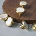 Gold rim white mother of pearl drawer pull/shell cabinet handle/white pearl drawer knob/round white pearl door handle/brass and pearl handle