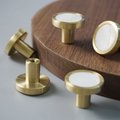 Gold rim white mother of pearl drawer pull/shell cabinet handle/white pearl drawer knob/round white pearl door handle/brass and pearl handle