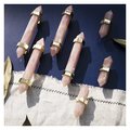 Hexagonal rose quartz crystal cabinet bar handle/Pink semi precious stone and brass drawer pull/Luxury furniture hardware/gemstone handle