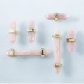 Hexagonal rose quartz crystal cabinet bar handle/Pink semi precious stone and brass drawer pull/Luxury furniture hardware/gemstone handle