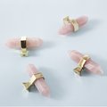 Hexagonal rose quartz crystal cabinet bar handle/Pink semi precious stone and brass drawer pull/Luxury furniture hardware/gemstone handle