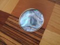 Round pale blue Abalone shell and brass drawer pull/Iridescent blue mother of pearl door handle/Brass round light blue pearl cabinet handle