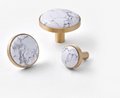 Round Smooth Polished white turquoise cabochon with brass surround Drawer pull Cabinet handle Knob door handles furniture hardware upcycling
