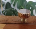 Round white quartz drawer handle with gold edges/gemstone and brass door knob/white crystal cabinet handle/gold brass and crystal hardware