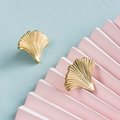 Gold ginkgo leaf shaped cabinet pull/solid brass leaf door handle/Gingko drawer knob/Golden leaves drawer pull/brass furniture hardware