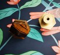 Golden Brown Tiger Eye hexagonal cabinet handle/Semi precious stone and brass pyramid drawer pull/Geometric brown stone door knob