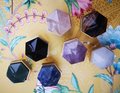 Golden Brown Tiger Eye hexagonal cabinet handle/Semi precious stone and brass pyramid drawer pull/Geometric brown stone door knob
