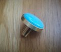 Round blue turquoise stone and brass drawer pull/blue cabinet handle/turquoise door knob/kitchen furniture hardware/stone door handle