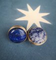 Round electric blue and white marble drawer handle/Smooth Blue marble and brass cabinet handle/Marble furniture hardware/Blue door knob