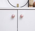 Pink rose quartz crystal hexagonal drawer pull/Pink semi precious stone and brass cabinet handle/Pink gemstone door knob/furniture hardware