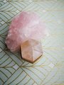 Pink rose quartz crystal hexagonal drawer pull/Pink semi precious stone and brass cabinet handle/Pink gemstone door knob/furniture hardware