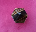 Golden Brown Tiger Eye hexagonal cabinet handle/Semi precious stone and brass pyramid drawer pull/Geometric brown stone door knob