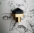 Black shiny Obsidian hexagonal drawer knob/Semi precious stone and brass hexagonal cabinet pull/Black stone cabinet handle/Gemstone handle