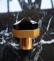 Black shiny Obsidian hexagonal drawer knob/Semi precious stone and brass hexagonal cabinet pull/Black stone cabinet handle/Gemstone handle