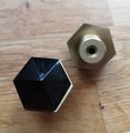 Black shiny Obsidian hexagonal drawer knob/Semi precious stone and brass hexagonal cabinet pull/Black stone cabinet handle/Gemstone handle