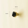 Black shiny Obsidian hexagonal drawer knob/Semi precious stone and brass hexagonal cabinet pull/Black stone cabinet handle/Gemstone handle
