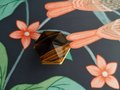 Golden Brown Tiger Eye hexagonal cabinet handle/Semi precious stone and brass pyramid drawer pull/Geometric brown stone door knob