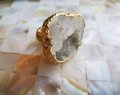 White quartz crystal geode and gold brass drawer handle/natural crystal cabinet handle/geode stone door knob/crystal cave drawer handle