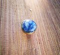 Round electric blue and white marble drawer handle/Smooth Blue marble and brass cabinet handle/Marble furniture hardware/Blue door knob