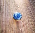 Round electric blue and white marble drawer handle/Smooth Blue marble and brass cabinet handle/Marble furniture hardware/Blue door knob