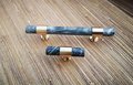 Smoke grey marble and brass bar handle/gray marble drawer pull/stone furniture hardware/marble and brass cabinet pull/Marble door handle
