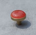 Round red quartz crystal and gold brass cabinet handle/Red gemstone drawer handle/Red semi precious stone drawer pull/Pink crystal door knob