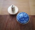 Round electric blue and white marble drawer handle/Smooth Blue marble and brass cabinet handle/Marble furniture hardware/Blue door knob