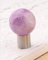 Purple Amethyst ball and silver drawer pull/Polished purple gemstone cabinet handle/Amethyst crystal and silver door knob/crystal hardware