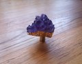 Natural Irregular shaped purple Amethyst drawer handle/Rough cut quartz crystal and gold brass cabinet pull/Gemstone door knob/geode handle