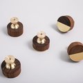 Round walnut wood and gold brass inlay cabinet Pull/Geometric semicircular pattern drawer handle/Gold brass and dark wooden door handle
