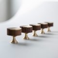 Round walnut wood and gold brass inlay cabinet Pull/Geometric semicircular pattern drawer handle/Gold brass and dark wooden door handle