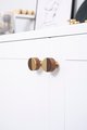 Round walnut wood and gold brass inlay cabinet Pull/Geometric semicircular pattern drawer handle/Gold brass and dark wooden door handle