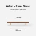 Simple smooth walnut and Brass cabinet bar handle/Dark wooden drawer pull/Wooden furniture hardware/Walnut wood and gold brass door handle