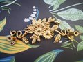 Gold brass trailing vine leaves and flowers cabinet pull/Gold floral design drawer handle/Brass leaf and flower door handle/Vine leaf handle