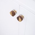 Round walnut wood and gold brass inlay cabinet Pull/Geometric semicircular pattern drawer handle/Gold brass and dark wooden door handle