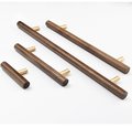 Simple smooth walnut and Brass cabinet bar handle/Dark wooden drawer pull/Wooden furniture hardware/Walnut wood and gold brass door handle