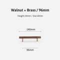 Simple smooth walnut and Brass cabinet bar handle/Dark wooden drawer pull/Wooden furniture hardware/Walnut wood and gold brass door handle