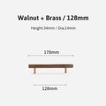 Simple smooth walnut and Brass cabinet bar handle/Dark wooden drawer pull/Wooden furniture hardware/Walnut wood and gold brass door handle