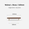 Simple smooth walnut and Brass cabinet bar handle/Dark wooden drawer pull/Wooden furniture hardware/Walnut wood and gold brass door handle
