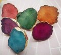 Bright colourful crystal slice drawer handle/Quartz crystal wrapped in gold brass cabinet pull/Gemstone furniture hardware/Crystal door knob