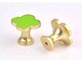 Brightly coloured leather and gold clover shaped cabinet pull/Neon pink or green clover shaped drawer knob/Gold metal leather door handle