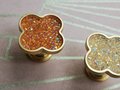 Glittery rainbow aura quartz crystal and gold clover shaped cabinet pull/Gemstone door handle/Clover shaped drawer handle/crystal hardware