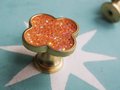 Glittery rainbow aura quartz crystal and gold clover shaped cabinet pull/Gemstone door handle/Clover shaped drawer handle/crystal hardware