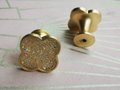 Glittery rainbow aura quartz crystal and gold clover shaped cabinet pull/Gemstone door handle/Clover shaped drawer handle/crystal hardware