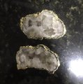 White quartz crystal geode and gold brass drawer handle/natural crystal cabinet handle/geode stone door knob/crystal cave drawer handle